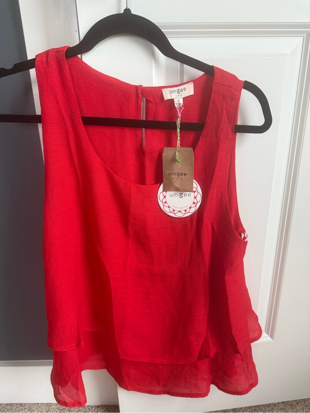 Umgee Red Sleeveless Layered Chiffon Tank Top 🔺 Size M 🔺NWT